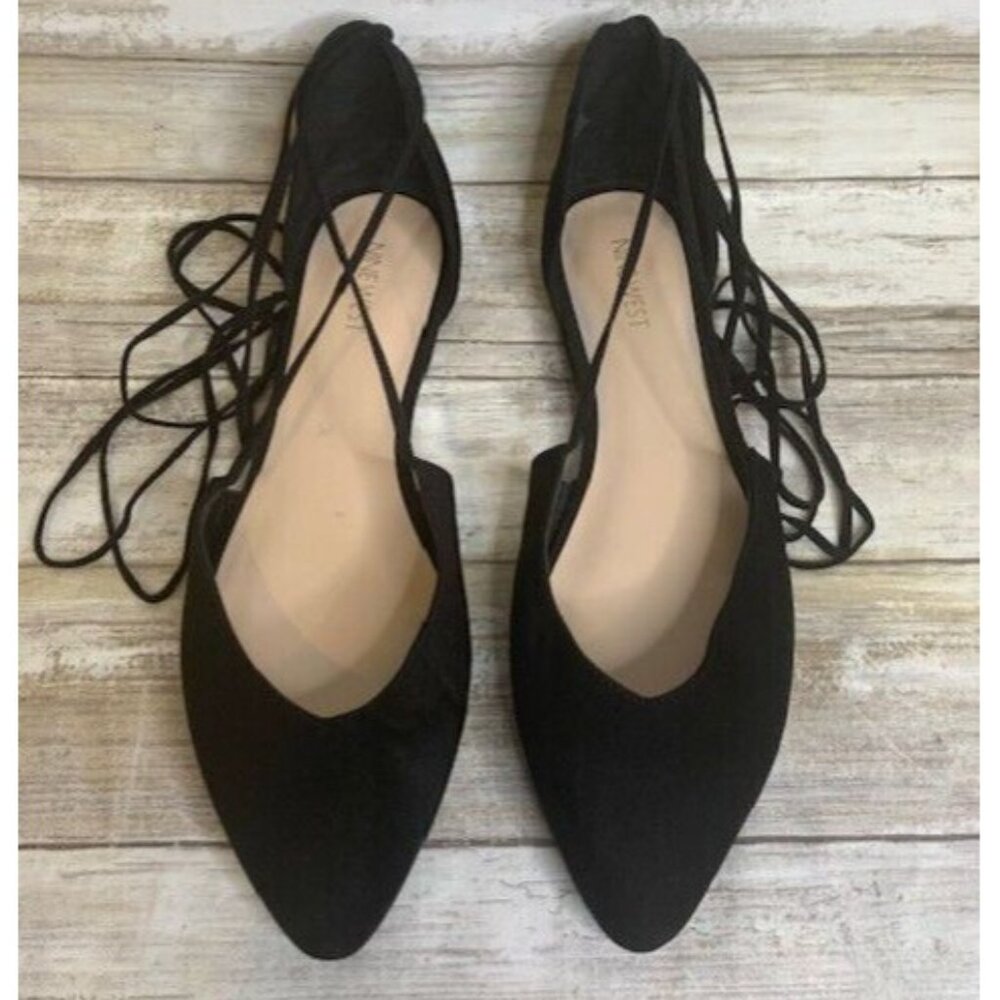 Nine West Stompino‎ Black Ballet Flats Wrap Around Size 9M